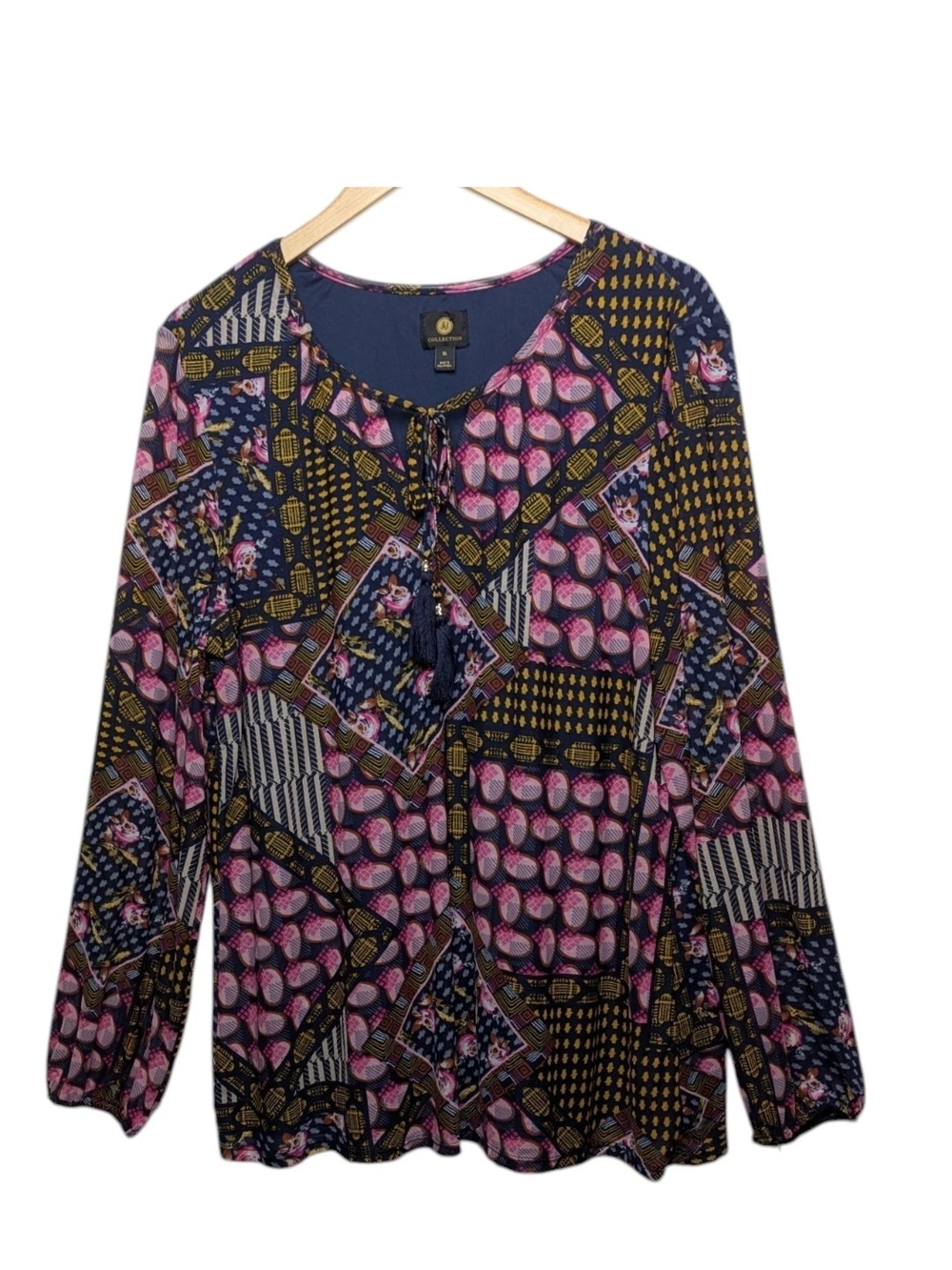 JM Collection Blouse XL Patchwork Print Boho Lined